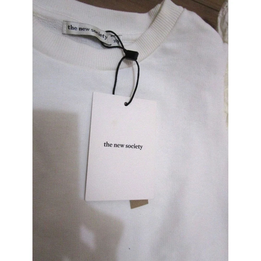 THE NEW SOCIETY IVORY YOLY SWEATER SWEATSHIRT PULLOVER NWT Ruffle Shoulder - Picture 2 of 11